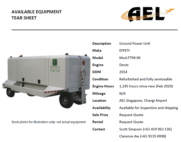 <b>Available Equipment Tear Sheet</b>