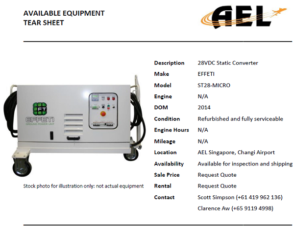 <b>Available Equipment Tear Sheet</b>