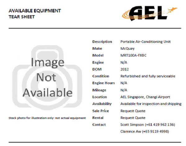 <b>Available Equipment Tear Sheet</b>