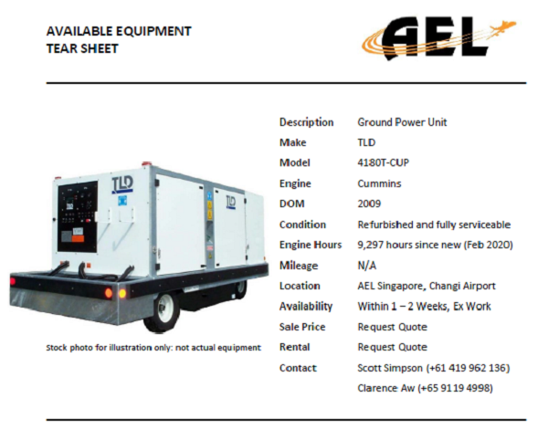 <b>Available Equipment Tear Sheet</b>