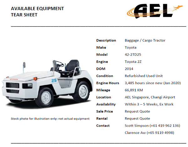 <b>Available Equipment Tear Sheet</b>